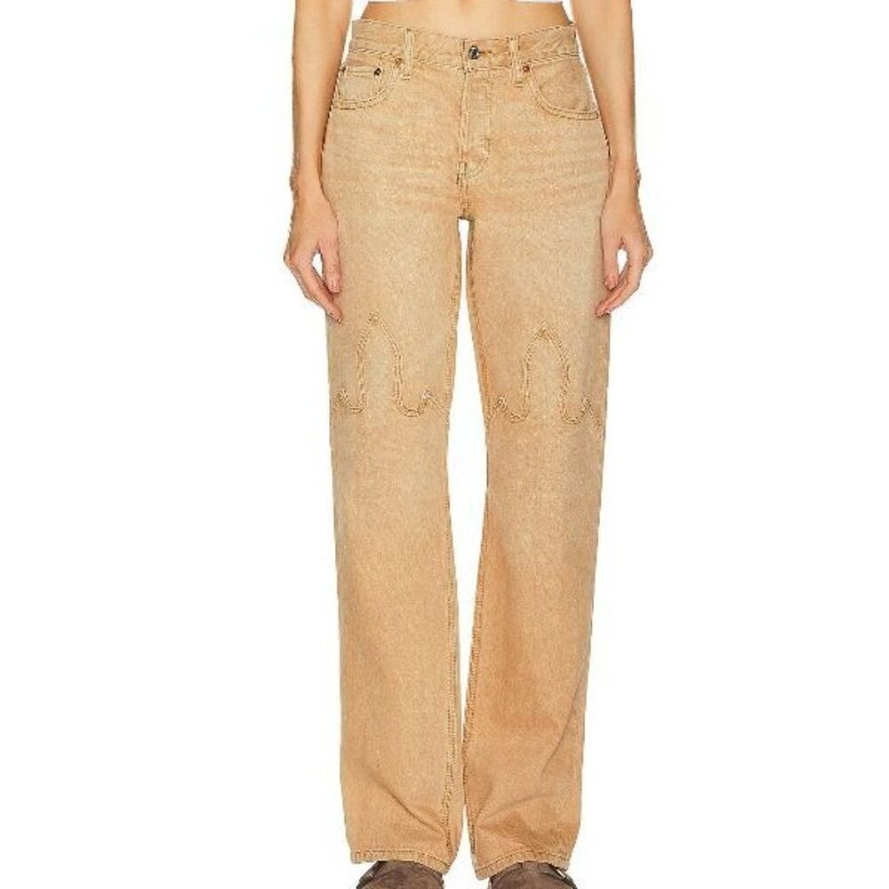 Re/Done Easy Straight Women's Jeans  Western Desert Sand Button Fly Size 32 NEW